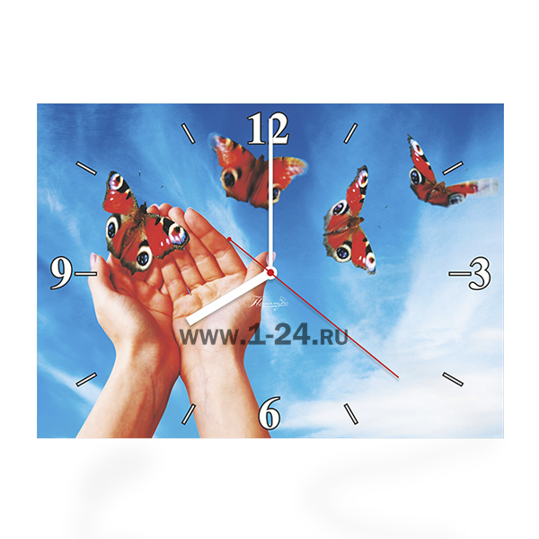 Настенные часы Руки с бабочками, двойные со стеклом – купить по цене 1045 руб.