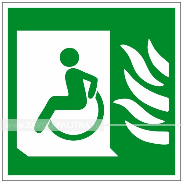 Эвакуационные пути для инвалидов» (Выход здесь) налево, фотолюм от производителя