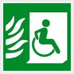 Эвакуационный знак эвакуационные пути для инвалидов» (Выход здесь) направо, фотолюминесцентный