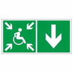 Знак эвакуационный «Направление движения к пункту (месту) сбора для инвалидов», назад, правосторонний, фотолюминесцентный