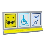 Пиктограмма тактильная, модульная "Доступность объектов для инвалидов по зрению и по слуху, а также в креслах-колясках", с наклонным полем, трехсекционная, М4