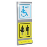 Пиктограмма тактильная, модульная "Общественный туалет с кабиной доступной для инвалидов на кресле-коляске", с наклонным полем, двухсекционная, М17