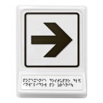 Пиктограмма с дублированием информации по системе Брайля на наклонной площадке «Движение направо», черная, 240x180x30 мм