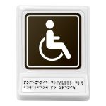 Пиктограмма с дублированием информации по системе Брайля на наклонной площадке «Доступность для инвалидов, передвигающихся на креслах-колясках», монохром, 240х180х30 мм